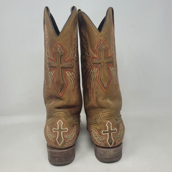 Pecos Bill Boots Mens 9D Brown Leather Square Toe Western Cowboy Cross - Picture 3 of 13